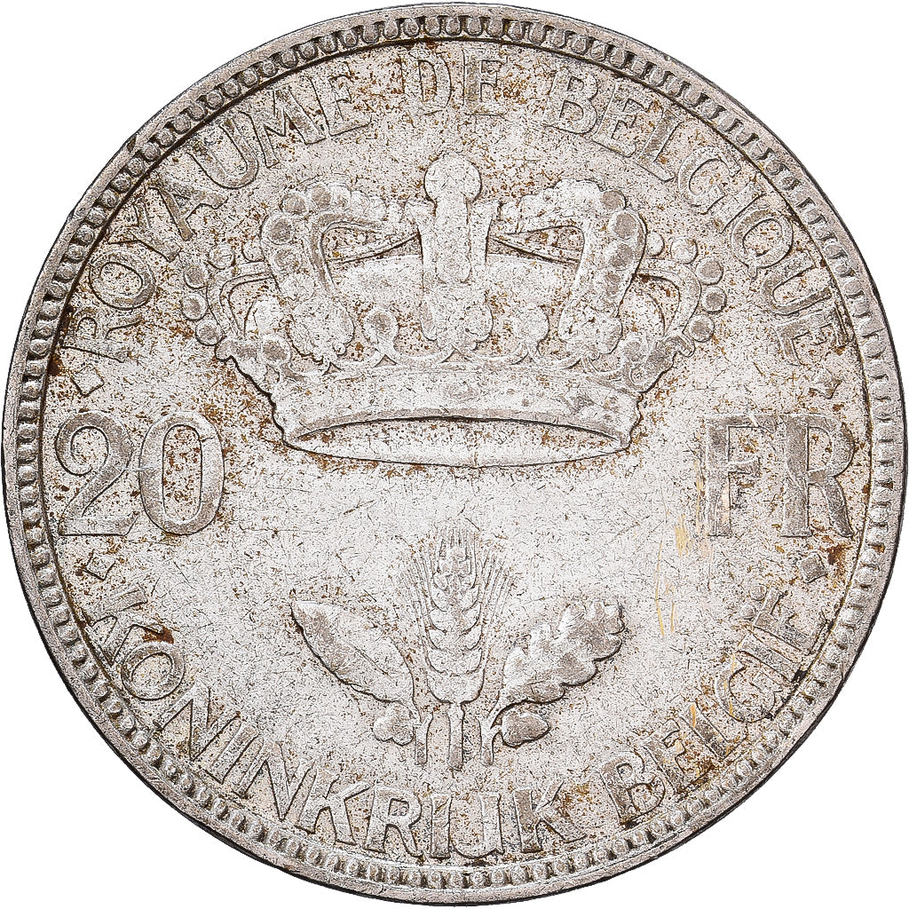 Belgio, Leopold III, 20 Francs, 20 Frank, 1935, Brussels, Argento, BB, KM:105