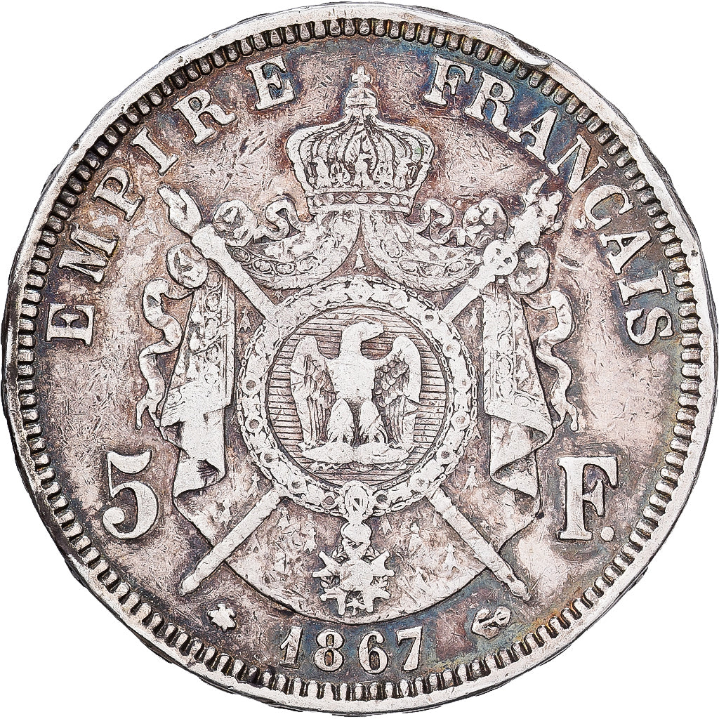 France, Napoléon III, 5 Francs, 1867, Paris, Argent, TB+, Gadoury:739, KM:799.1