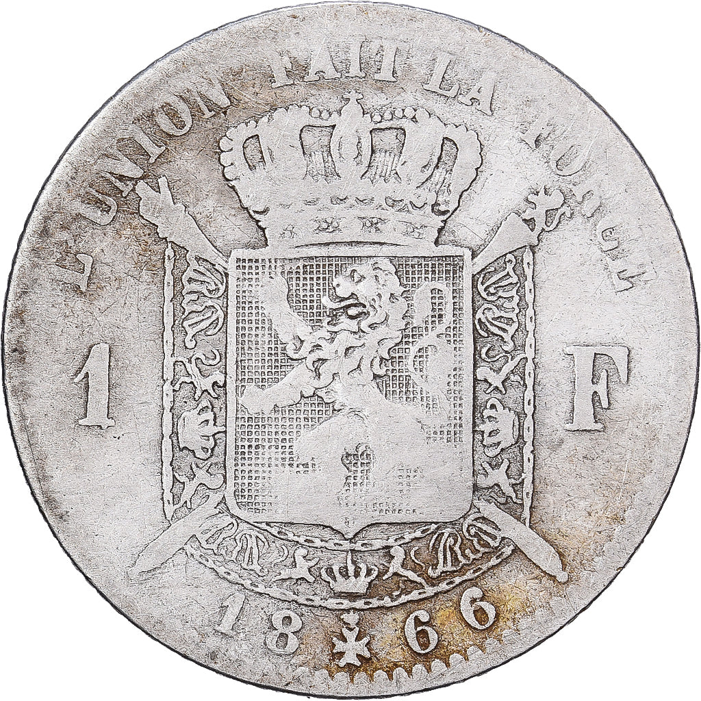 Belgio, Leopold II, Franc, 1866, Brussels, Argento, B, KM:28.1