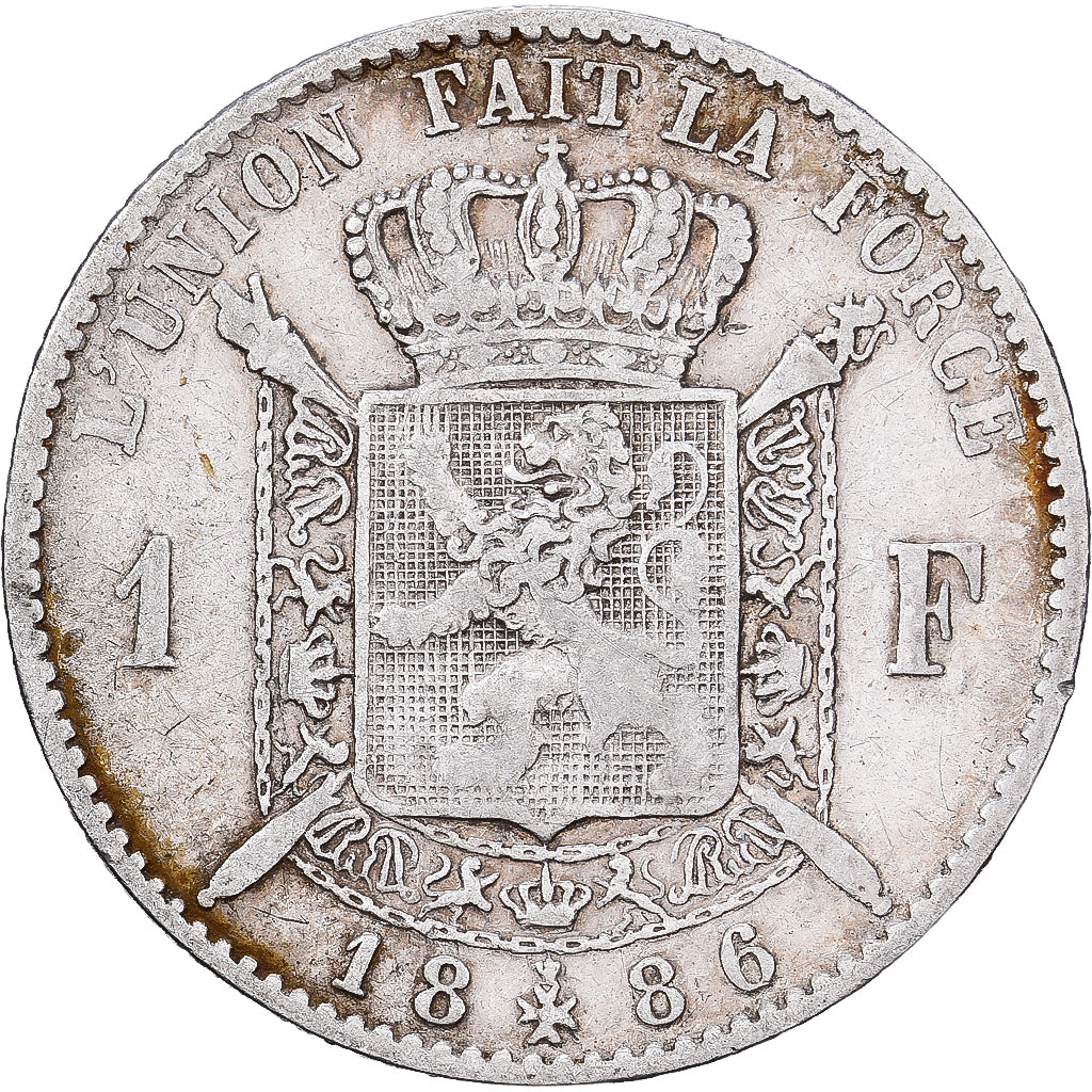 Bélgica, Leopold II, Franc, 1886, Brussels, Plata, BC+, KM:28.1
