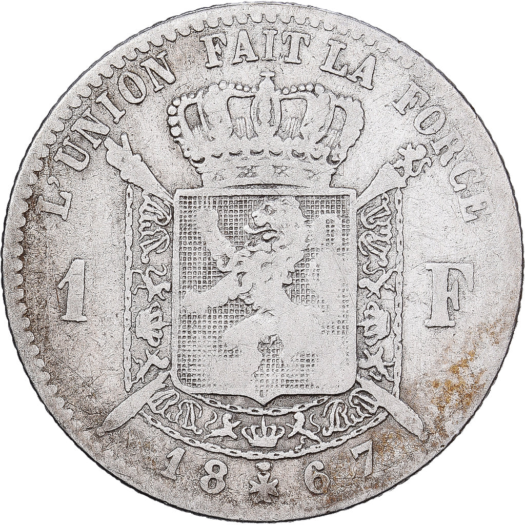 Belgium, Leopold II, Franc, 1867, Brussels, Silver, F(12-15), KM:28.1