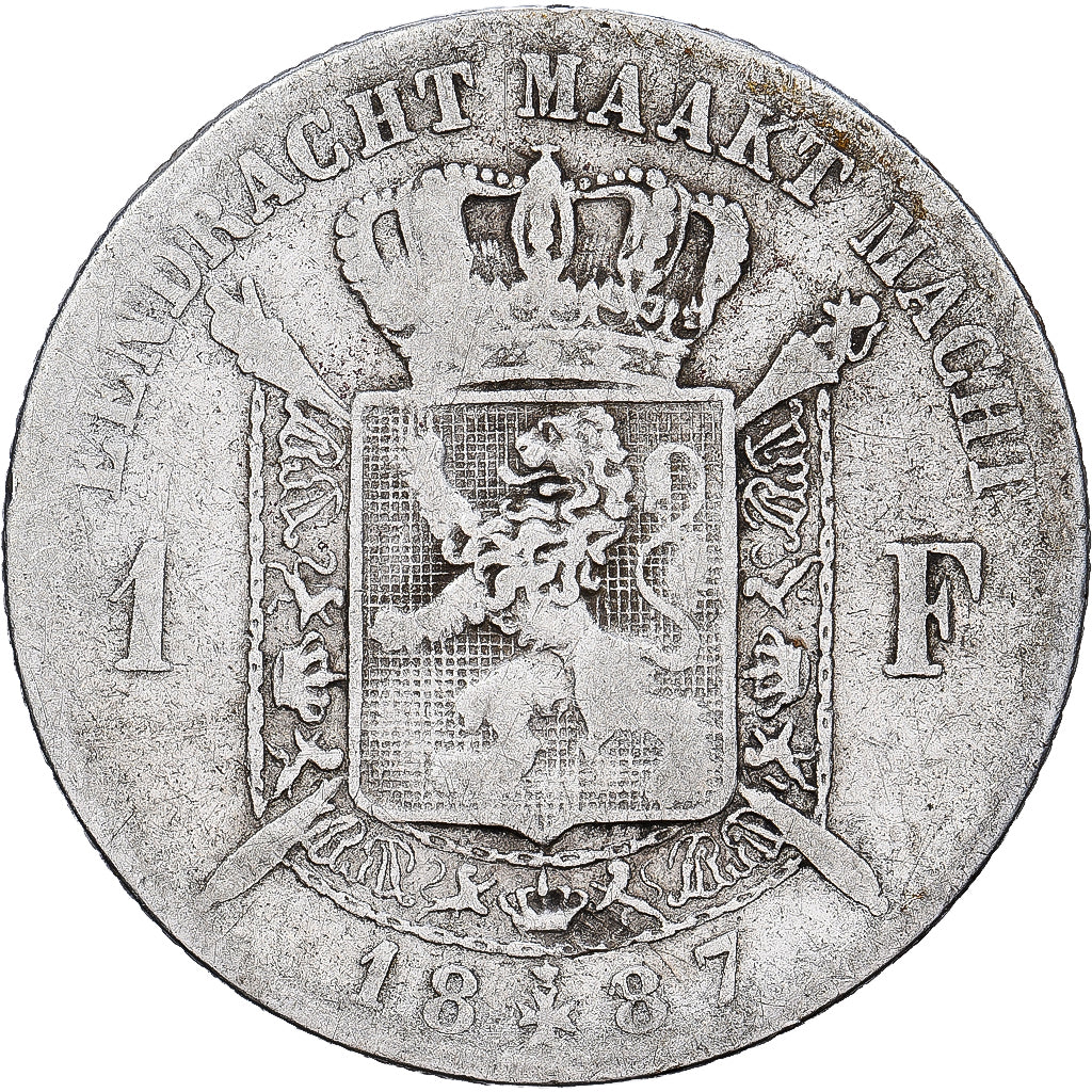 Bélgica, Leopold II, Franc, 1887, Brussels, Plata, BC, KM:29.1