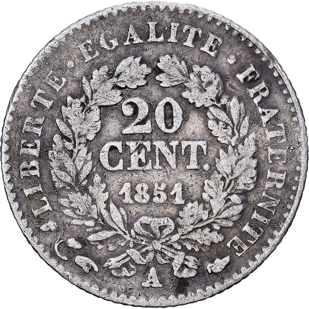 France, 20 Centimes, Cérès, 1851, Paris, Silver, VF(30-35), Gadoury:303