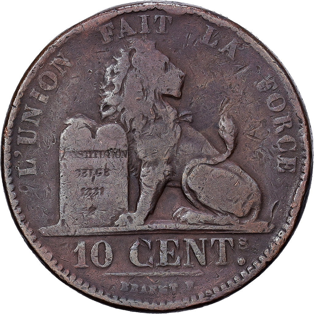 Bélgica, Leopold I, 10 Centimes, 1832, Brussels, Cobre, BC+, KM:2.1