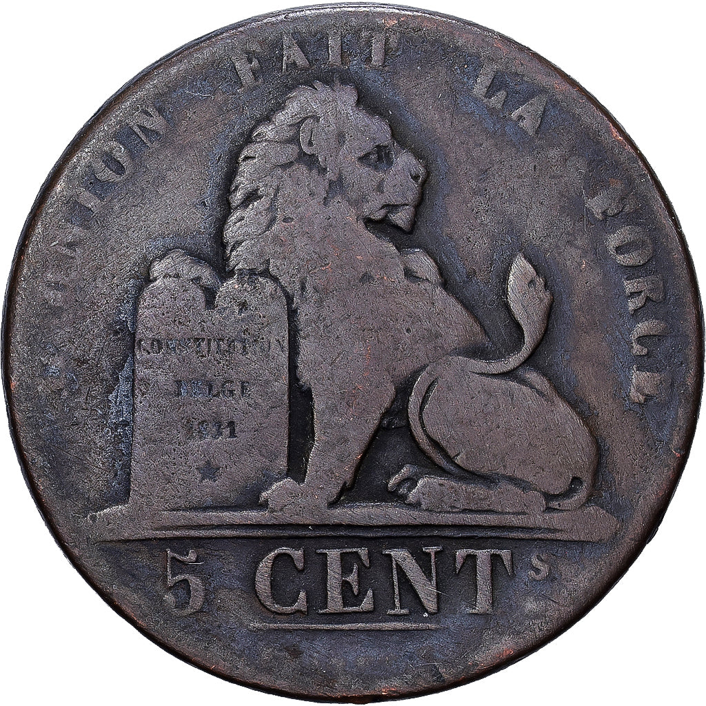 Belgium, Leopold I, 5 Centimes, 1837, Brussels, Copper, F(12-15), KM:5.1