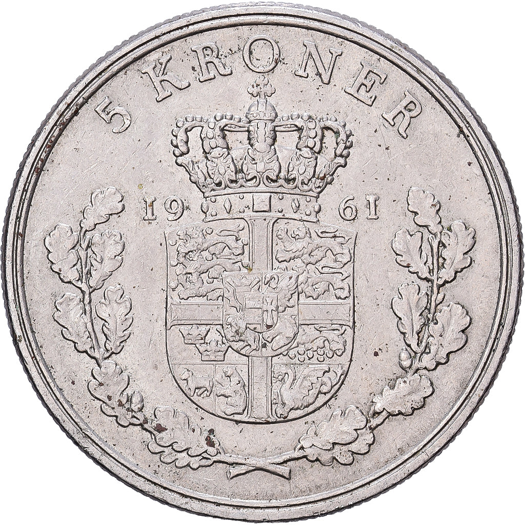 Denmark, Frederik IX, 5 Kroner, 1961, Copenhagen, Copper-nickel, EF(40-45)