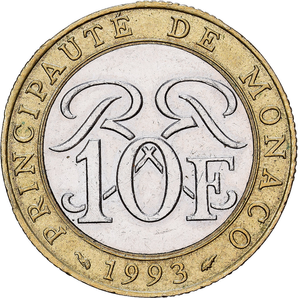 Monaco, Rainier III, 10 Francs, 1993, Bimétallique, TTB+, Gadoury:MC 160