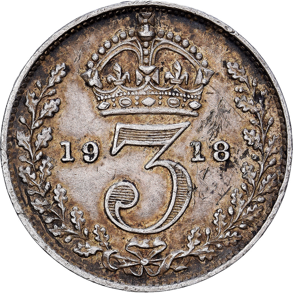 Great Britain, George V, 3 Pence, 1918, Silver, EF(40-45), KM:813