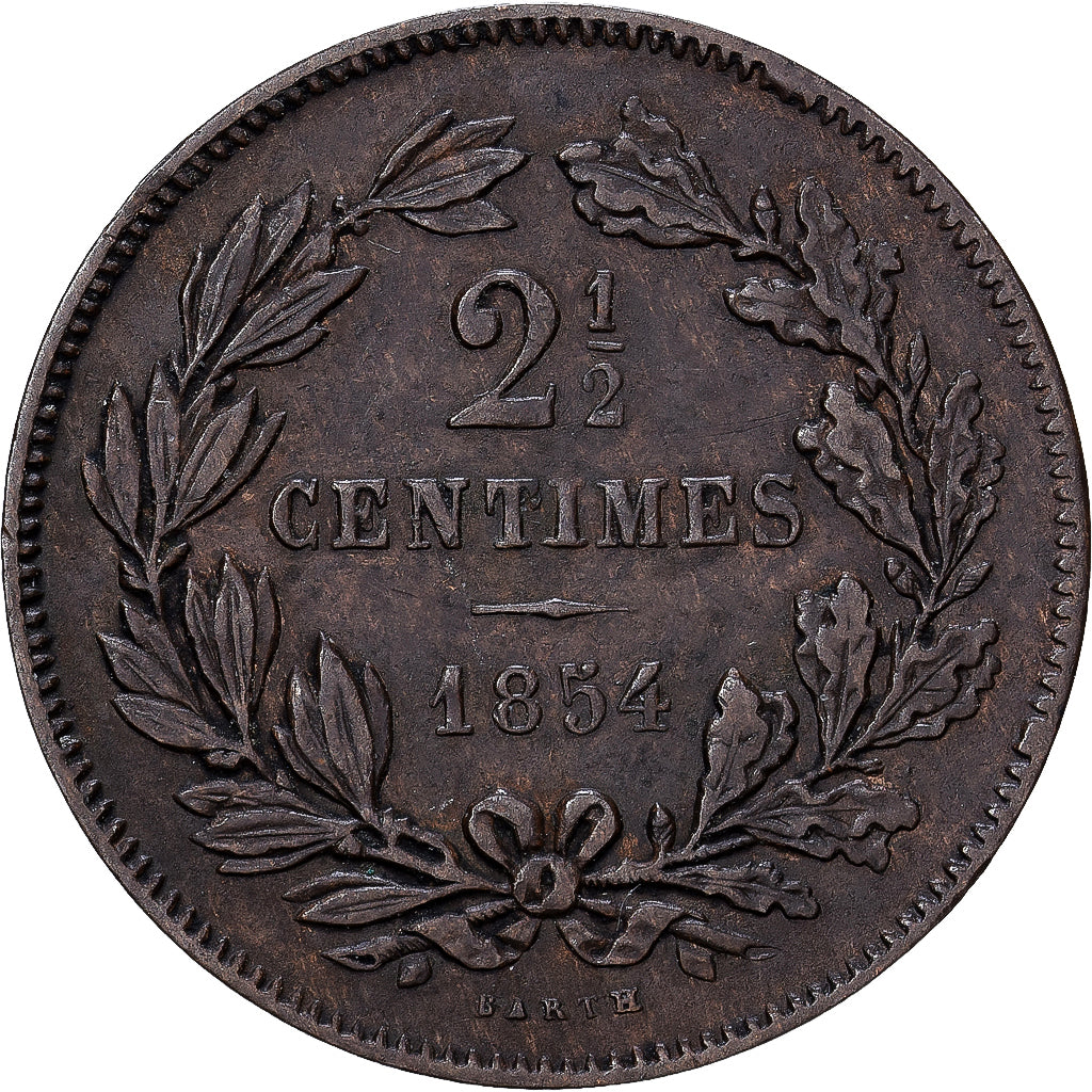 Luxembourg, William III, 2-1/2 Centimes, 1854, Utrecht, Bronze, EF(40-45), KM:21
