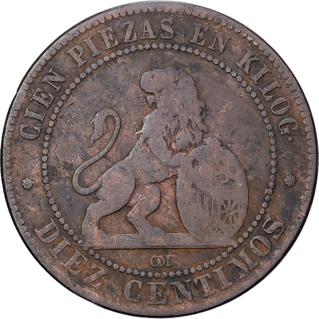 Spanje, Provisional Government, 10 Centimos, 1870, Madrid, Koper, ZG+, KM:663