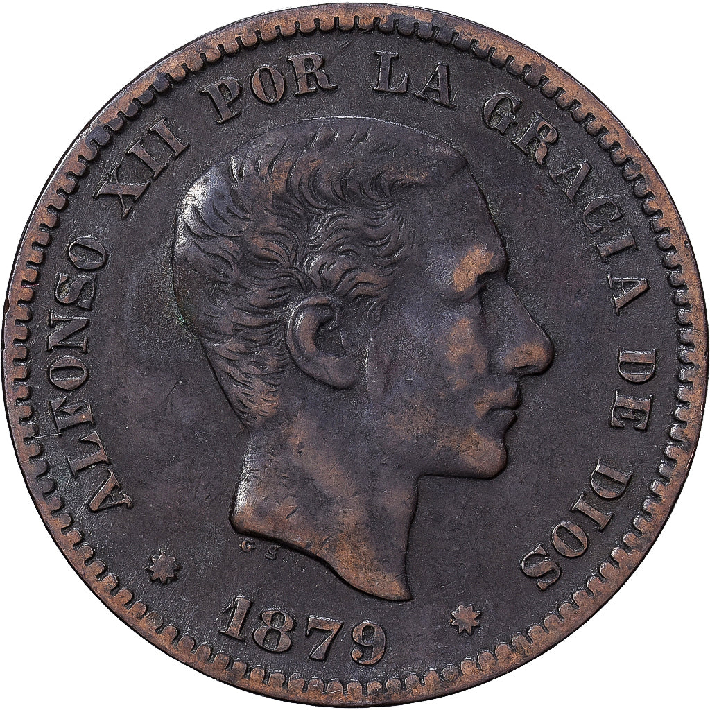 Spanje, Alfonso XII, 5 Centimos, 1879, Madrid, Bronzen, ZF, KM:674