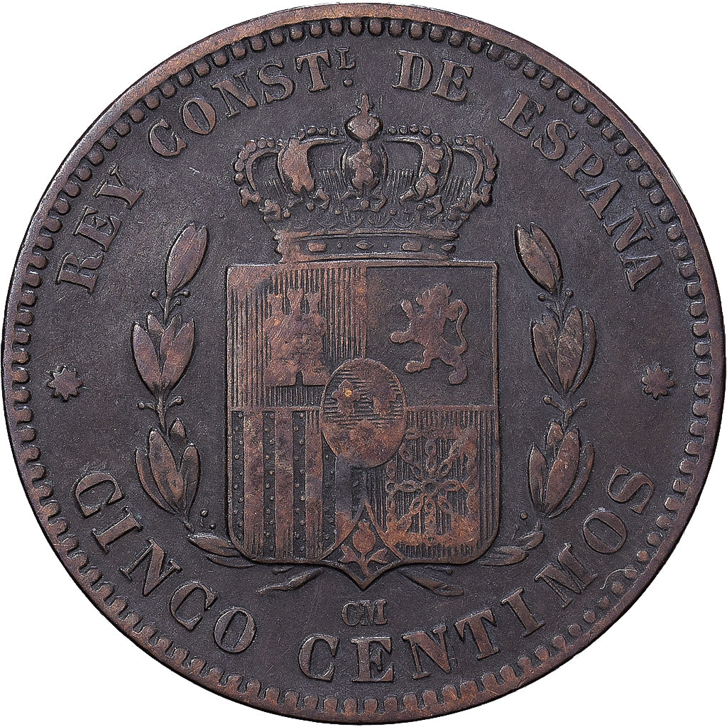 Spanje, Alfonso XII, 5 Centimos, 1879, Madrid, Bronzen, ZF, KM:674