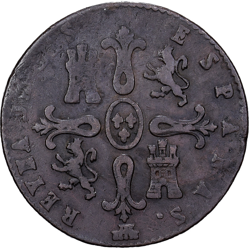 Spanje, Isabel II, 8 Maravedis, 1845, Segovia, Koper, FR, KM:531.2
