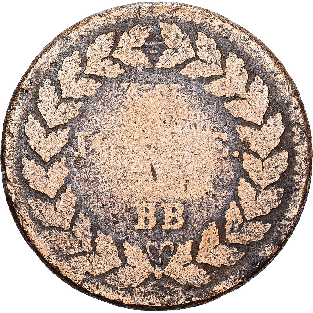 France, Louis XVIII, Decime, Strasbourg, Bronze, B+, Gadoury:196, KM:701