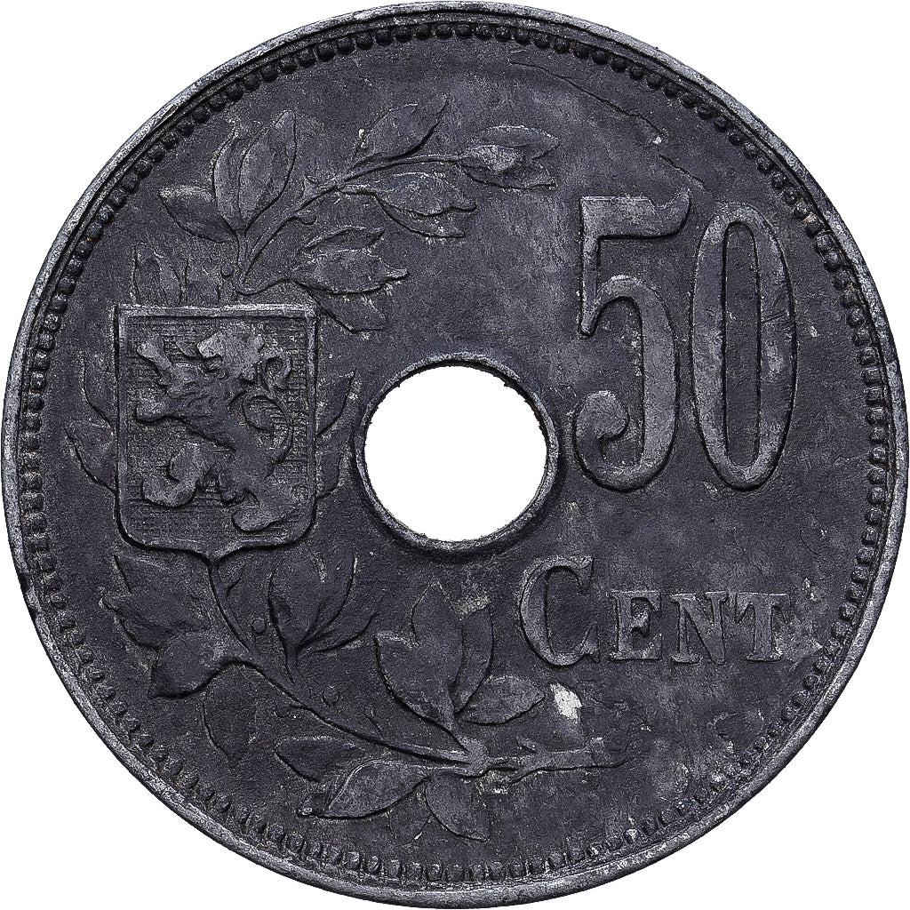 Belgium, Albert I, 50 Centimes, 1918, Brussels, Zinc, AU(50-53), KM:83