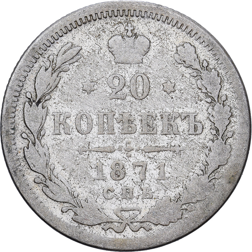 Russia, Nicholas II, 20 Kopeks, 1871, Saint Petersburg, Silver, VF(30-35)