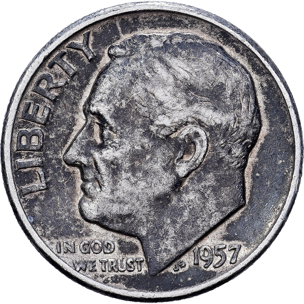 United States, Dime, Roosevelt Dime, 1957, U.S. Mint, Silver, EF(40-45), KM:195