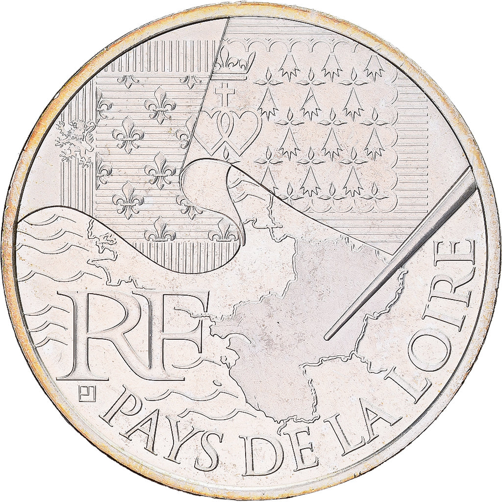 France, 10 Euro, Pays De La Loire, 2010, Monnaie de Paris, Silver, AU(55-58)