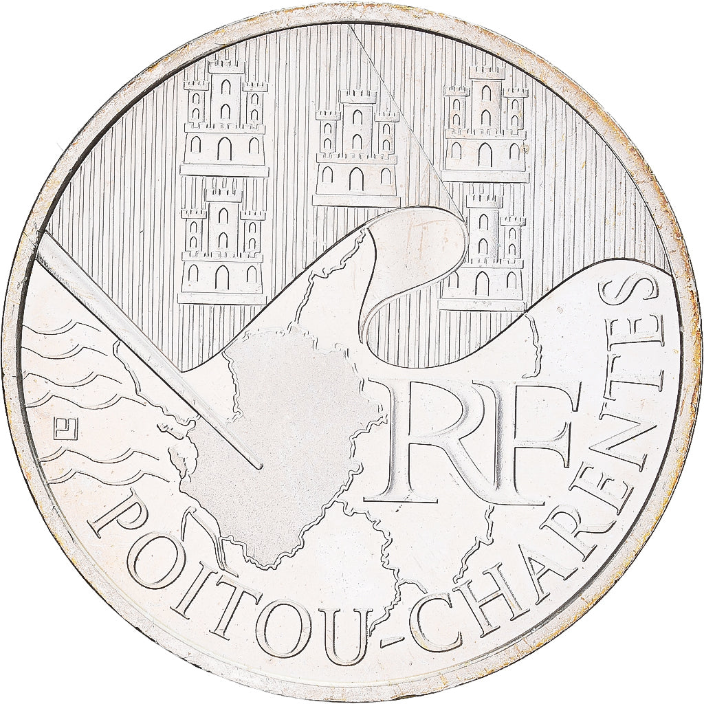 France, 10 Euro, Poitou-Charente, 2010, Monnaie de Paris, Silver, AU(55-58)