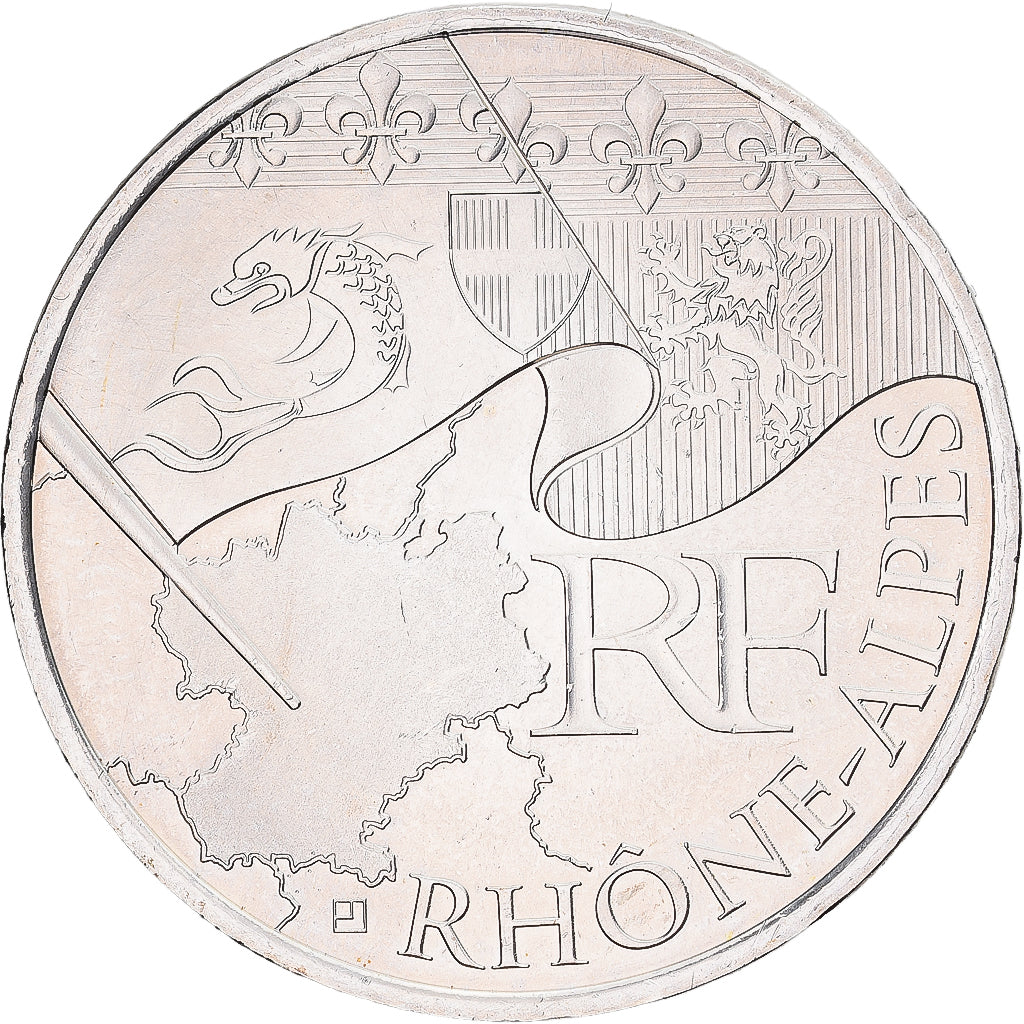 Francia, 10 Euro, Rhône-Alpes, 2010, Monnaie de Paris, Plata, EBC