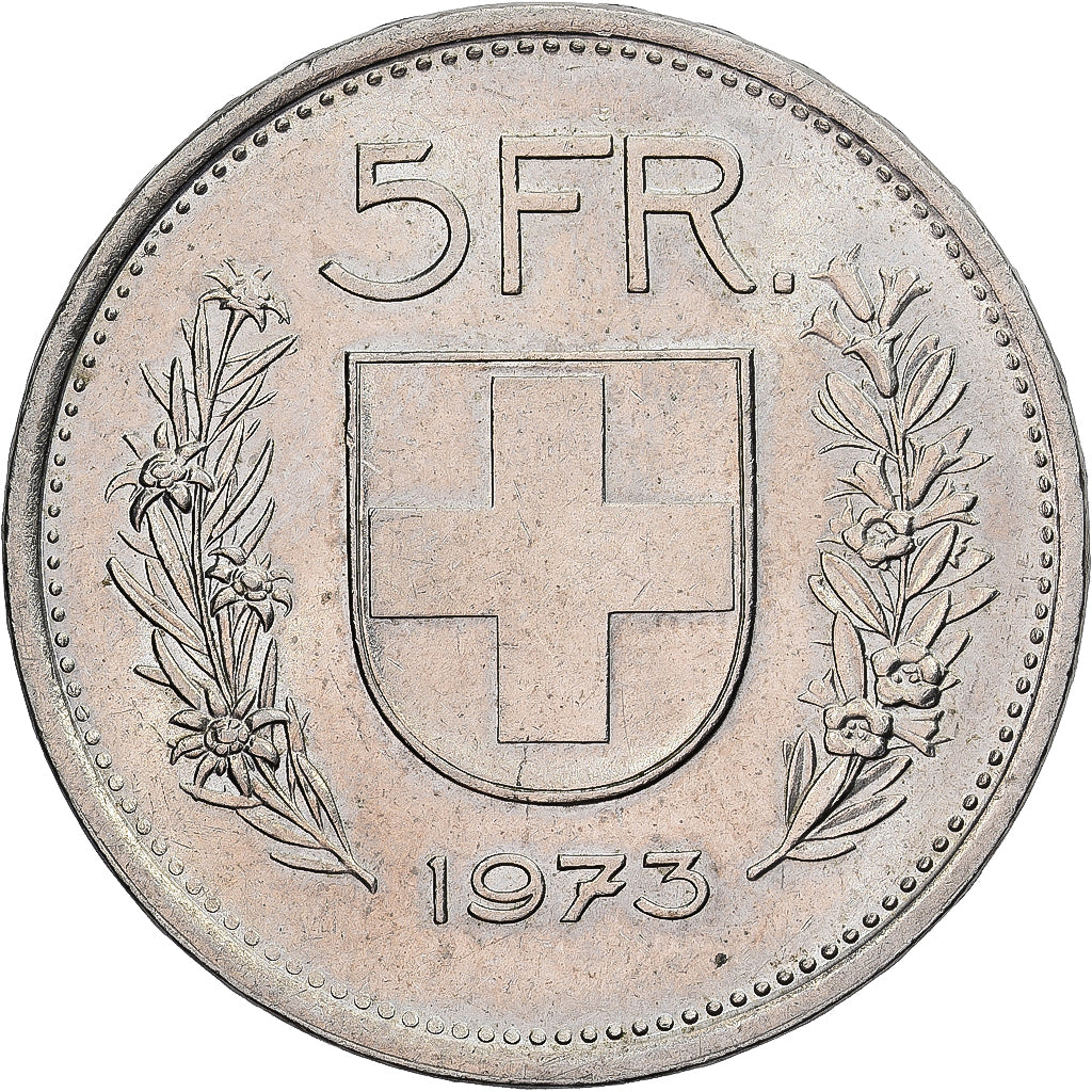 Suiza, 5 Francs, 1973, Bern, Cobre - níquel, MBC+, KM:40a.1