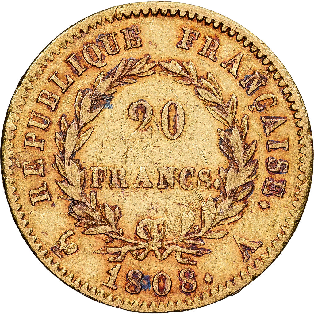Frankreich, Napoleon I, 20 Francs, 1808, Paris, Gold, SS, Gadoury:1024, KM:687.1