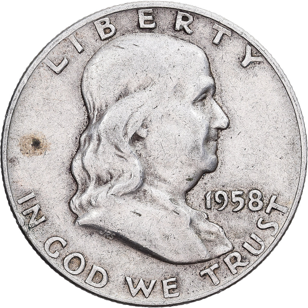 Estados Unidos, Half Dollar, Franklin Half Dollar, 1958, U.S. Mint, Plata, MBC