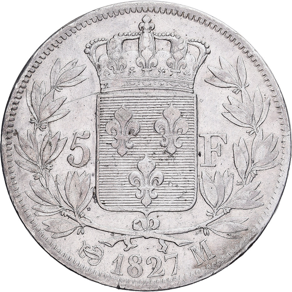 Frankreich, Charles X, 5 Francs, 1827, Toulouse, Silber, S+, Gadoury:644
