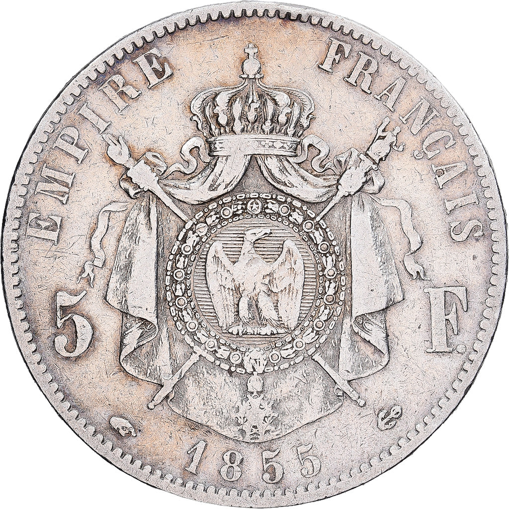 France, Napoleon III, 5 Francs, 1855, Paris, main ancre, Silver, VF(30-35)