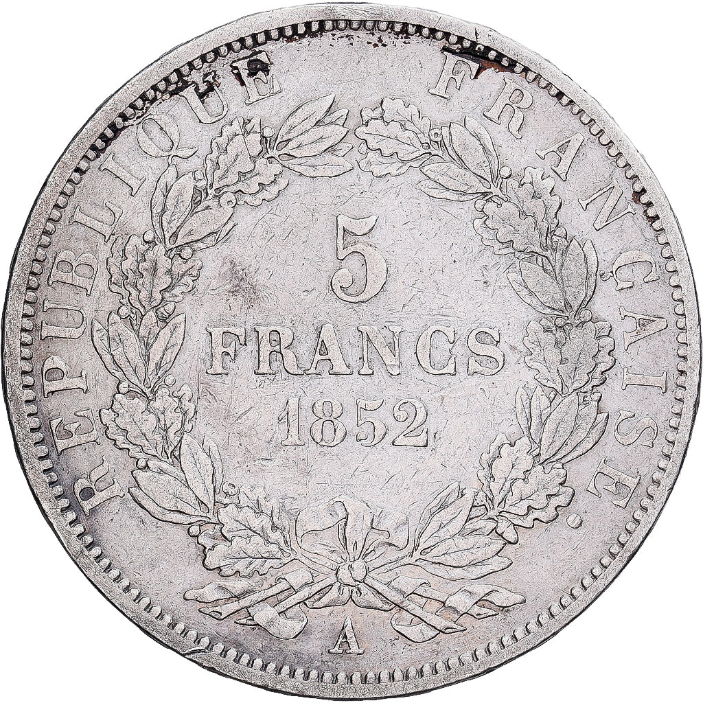 France, Louis-Napoléon Bonaparte, 5 Francs, 1852, Paris, Petite tête, Silver