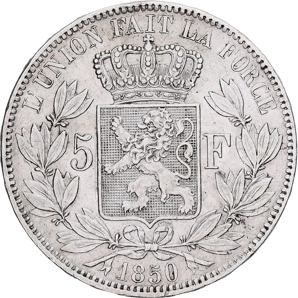 Belgium, Leopold I, 5 Francs, 5 Frank, 1850, Brussels, Silver, AU(50-53), KM:17