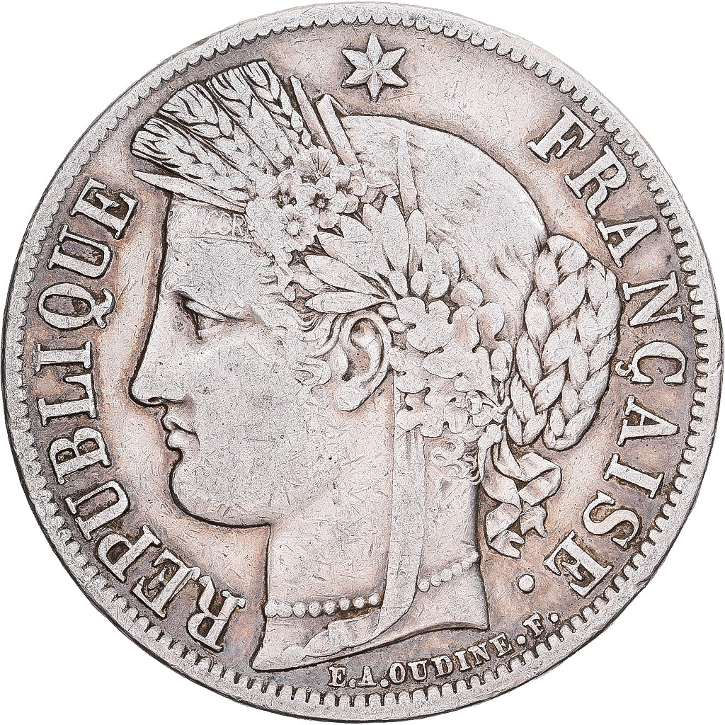Francia, 5 Francs, Cérès, 1851, Paris, Plata, BC+, Gadoury:719, KM:761.1