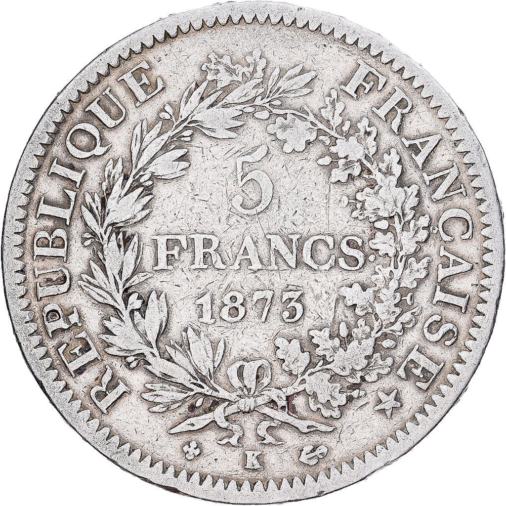 Francia, 5 Francs, Hercule, 1873, Bordeaux, Plata, BC+, Gadoury:745a, KM:820.2
