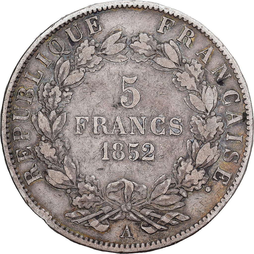 France, Louis-Napoléon Bonaparte, 5 Francs, 1852, Paris, Grosse tête, Silver