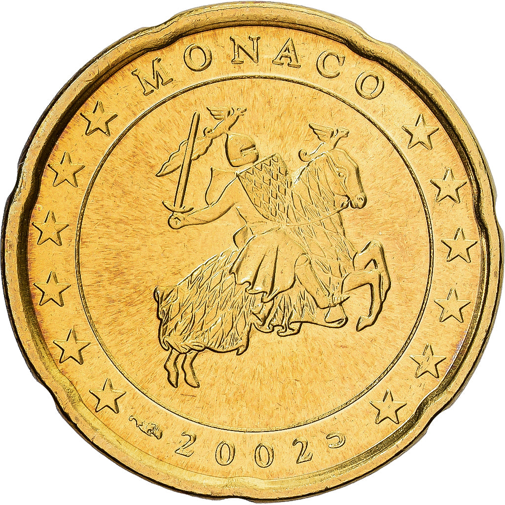 Monaco, Rainier III, 20 Euro Cent, 2002, Paris, Brass, MS(65-70), Gadoury:MC176