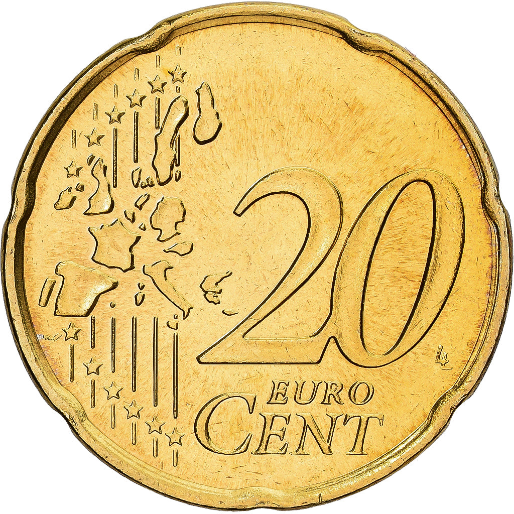 Monaco, Rainier III, 20 Euro Cent, 2002, Paris, Brass, MS(65-70), Gadoury:MC176