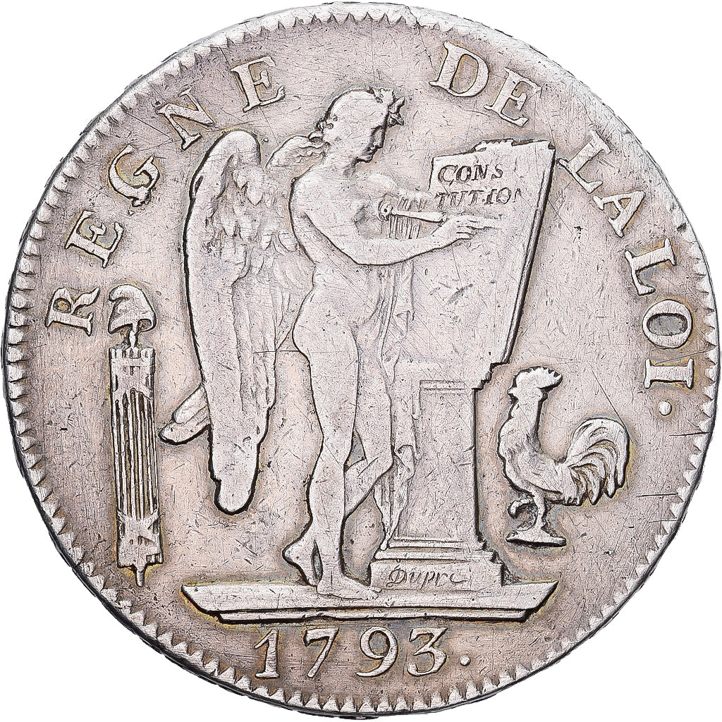 France, 6 Livres, Écu de 6 livres françoise, 1793, Paris, Silver, VF(30-35)