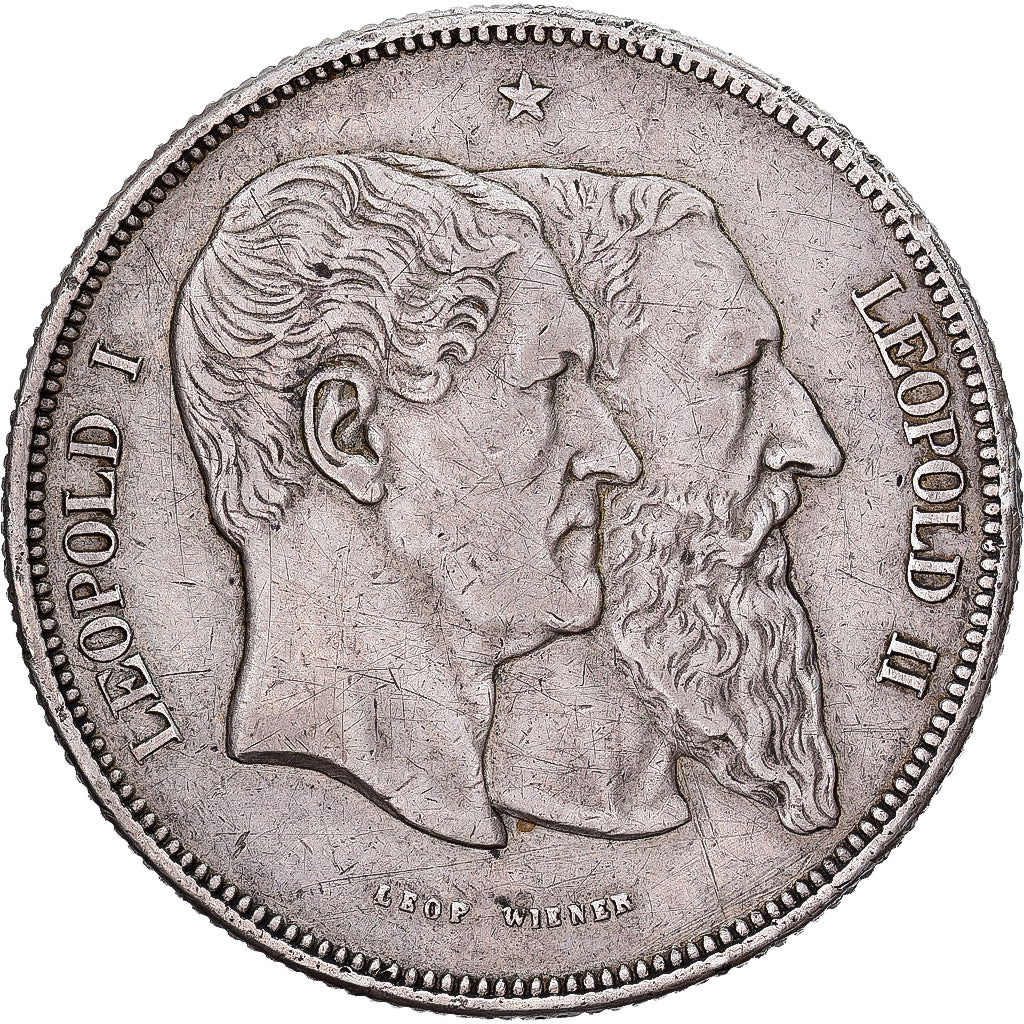 Belgium, Leopold II, 5 Francs, 50 ans de l'Indépendance, 1880, Brussels