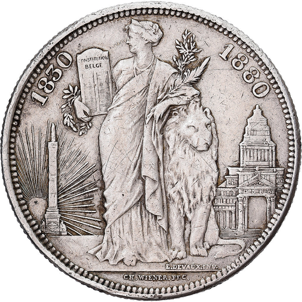 Belgium, Leopold II, 5 Francs, 50 ans de l'Indépendance, 1880, Brussels