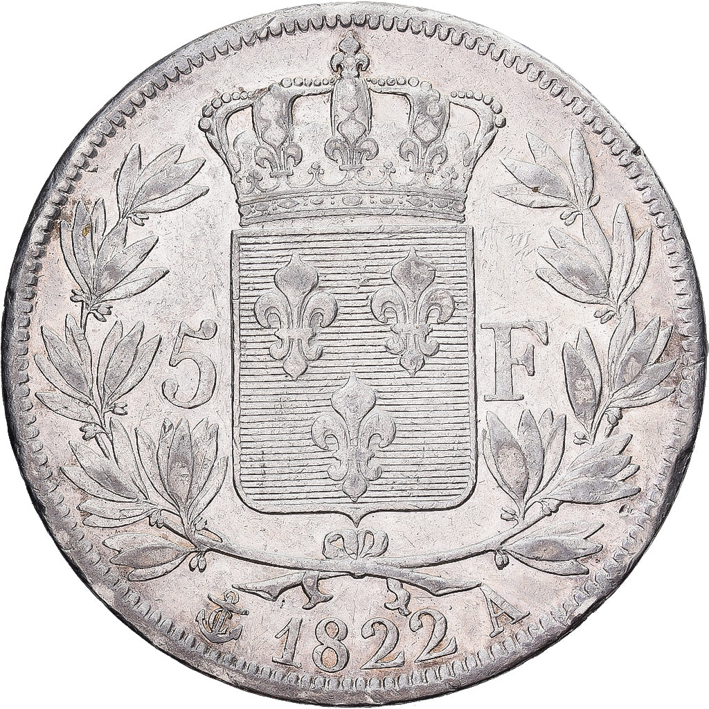 Francia, Louis XVIII, 5 Francs, 1822, Paris, Plata, MBC+, Gadoury:614, KM:711.1