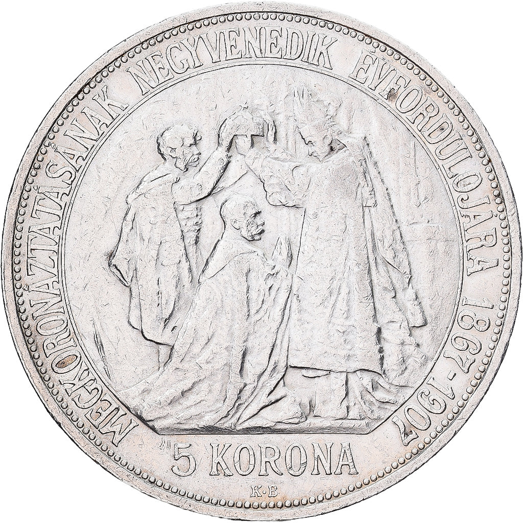 Ungheria, Franz Joseph I, 5 Korona, 1907, Kormoczbanya, Argento, BB+, KM:489
