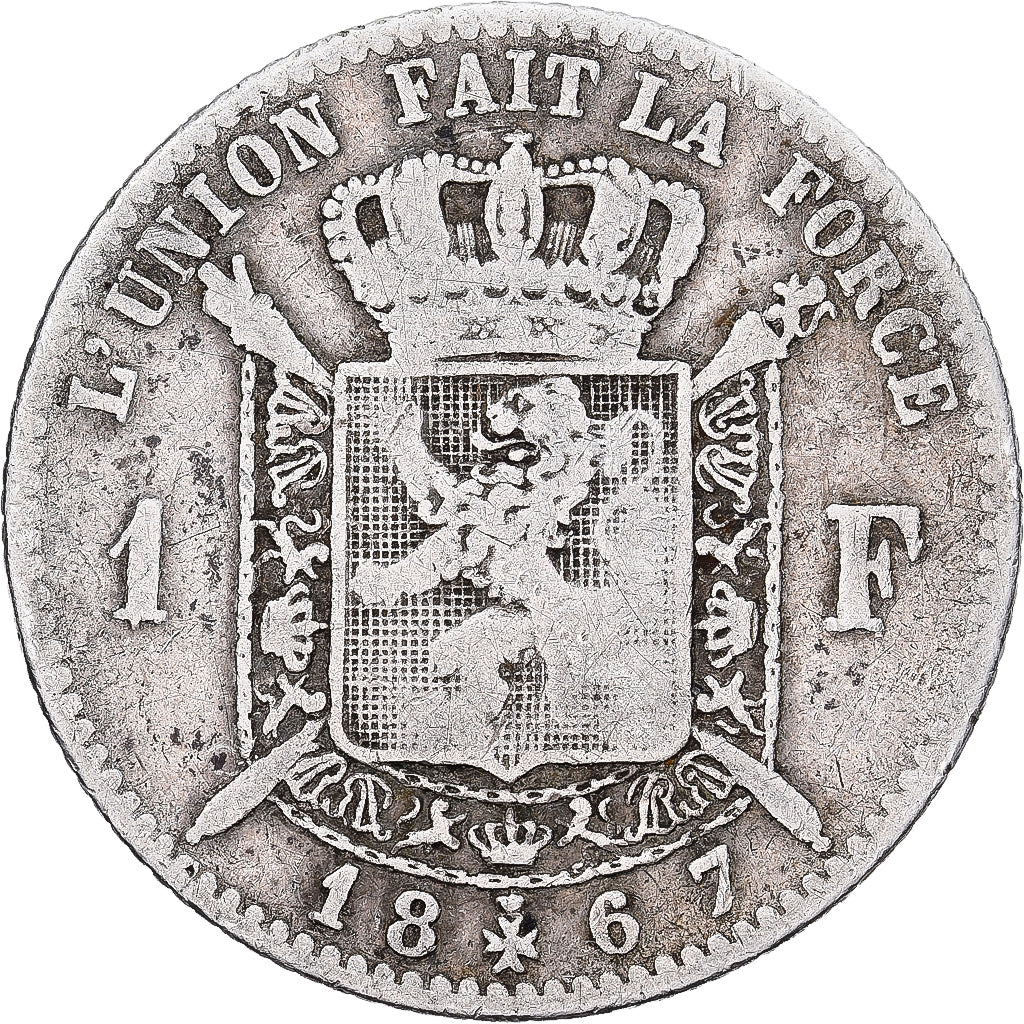 Bélgica, Leopold II, Franc, 1867, Brussels, Prata, VF(20-25), KM:28.1