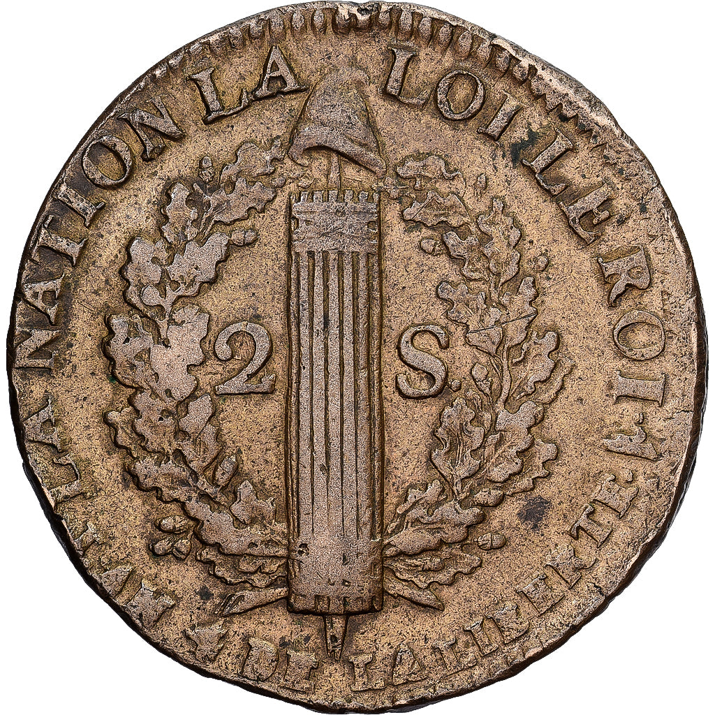 France, Louis XVI, 2 Sols, 2 sols françois, 1792 / AN 4, Lille, Bronze