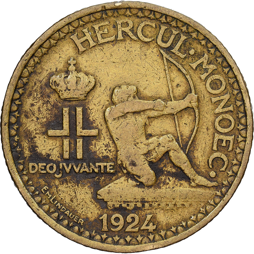 Monaco, Louis II, 2 Francs, 1924, Poissy, Aluminium-Brąz, EF(40-45)