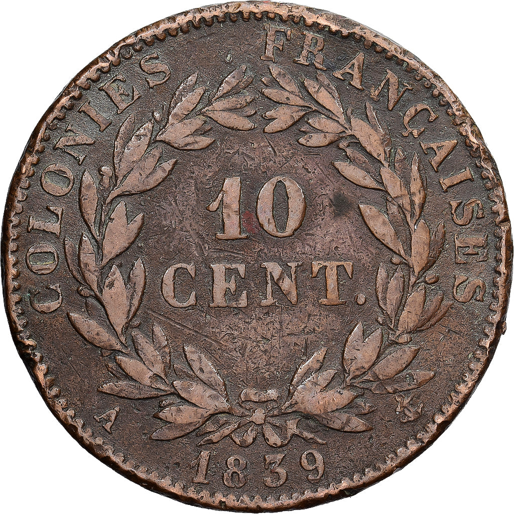 Französische Kolonien, Louis Philippe I, 10 Centimes, 1839, Paris, Bronze, S+
