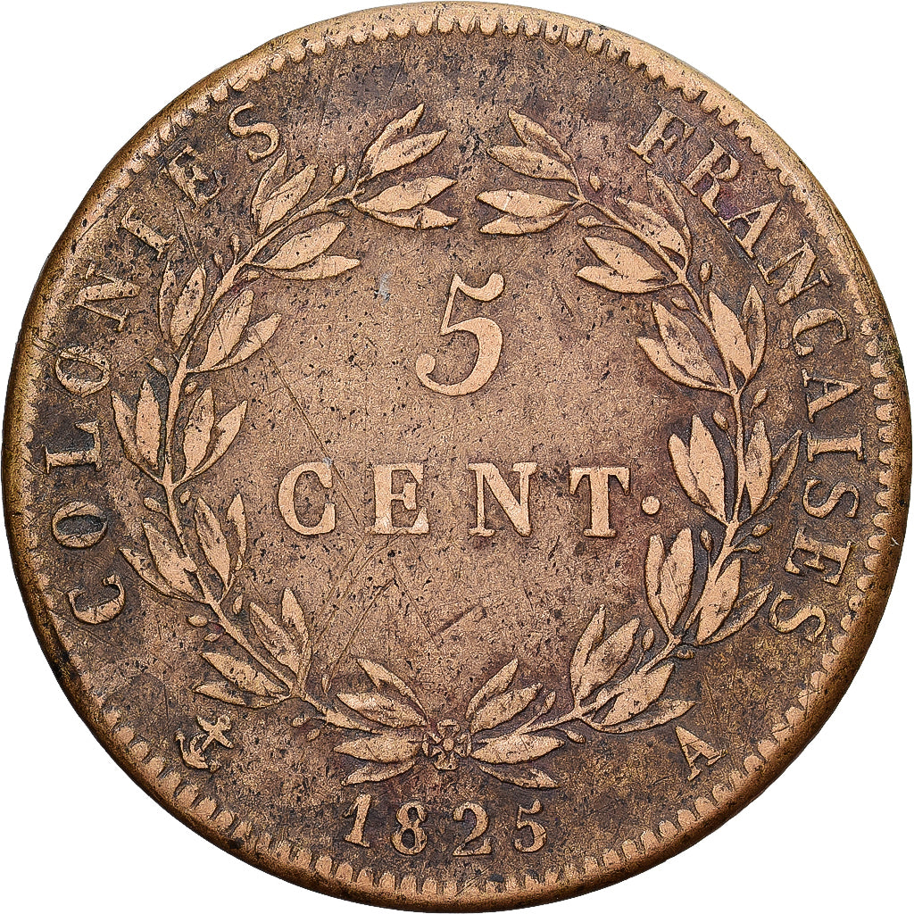 Franse koloniën, Charles X, 5 Centimes, 1825, Paris, Bronzen, FR+