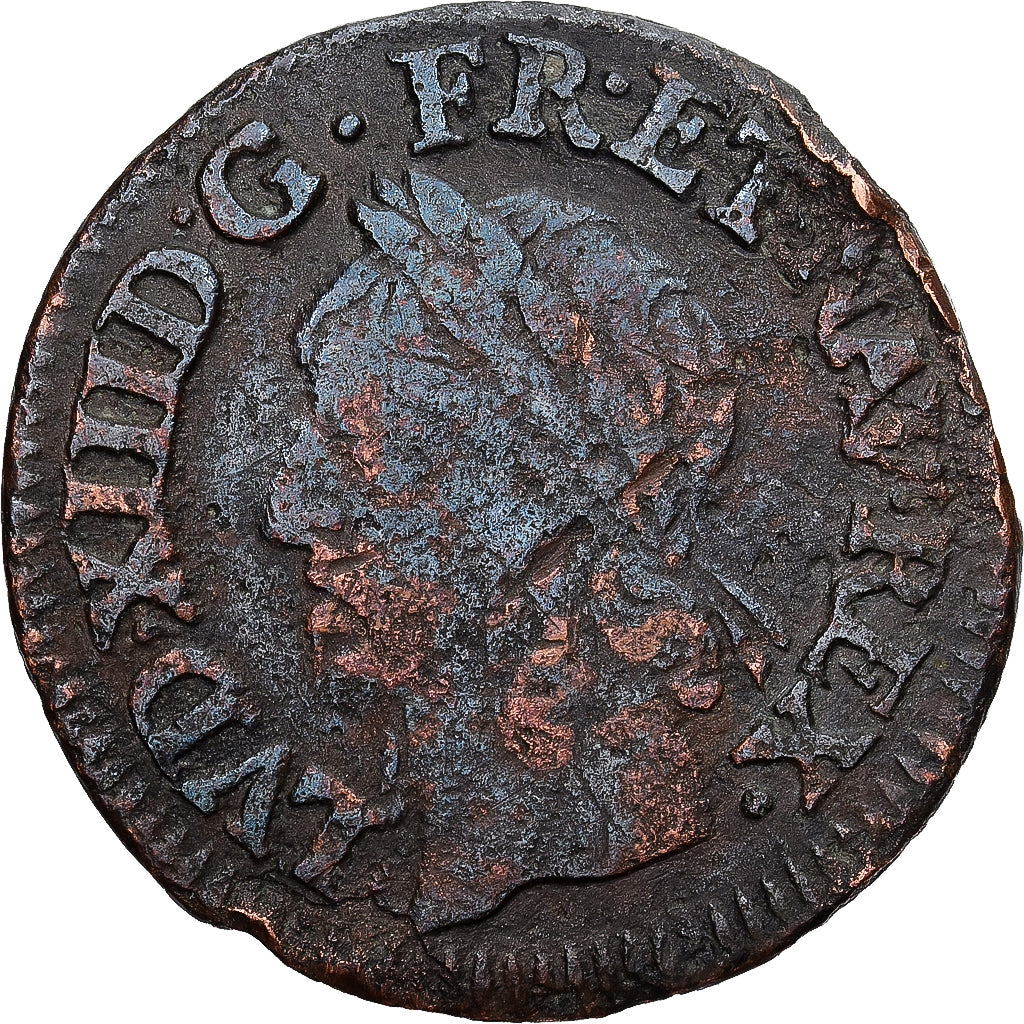 France, Louis XIII, Double tournois de Warin, 1642, Paris, Cuivre, TB