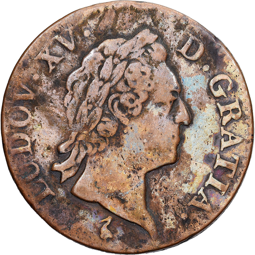 França, Louis XV, Sol, Sol à la vieille tête, 1770, Paris, 1er sem, Cobre