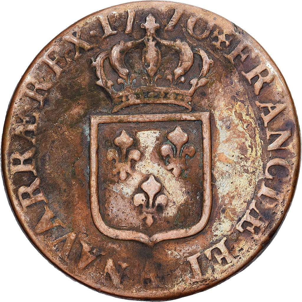 França, Louis XV, Sol, Sol à la vieille tête, 1770, Paris, 1er sem, Cobre