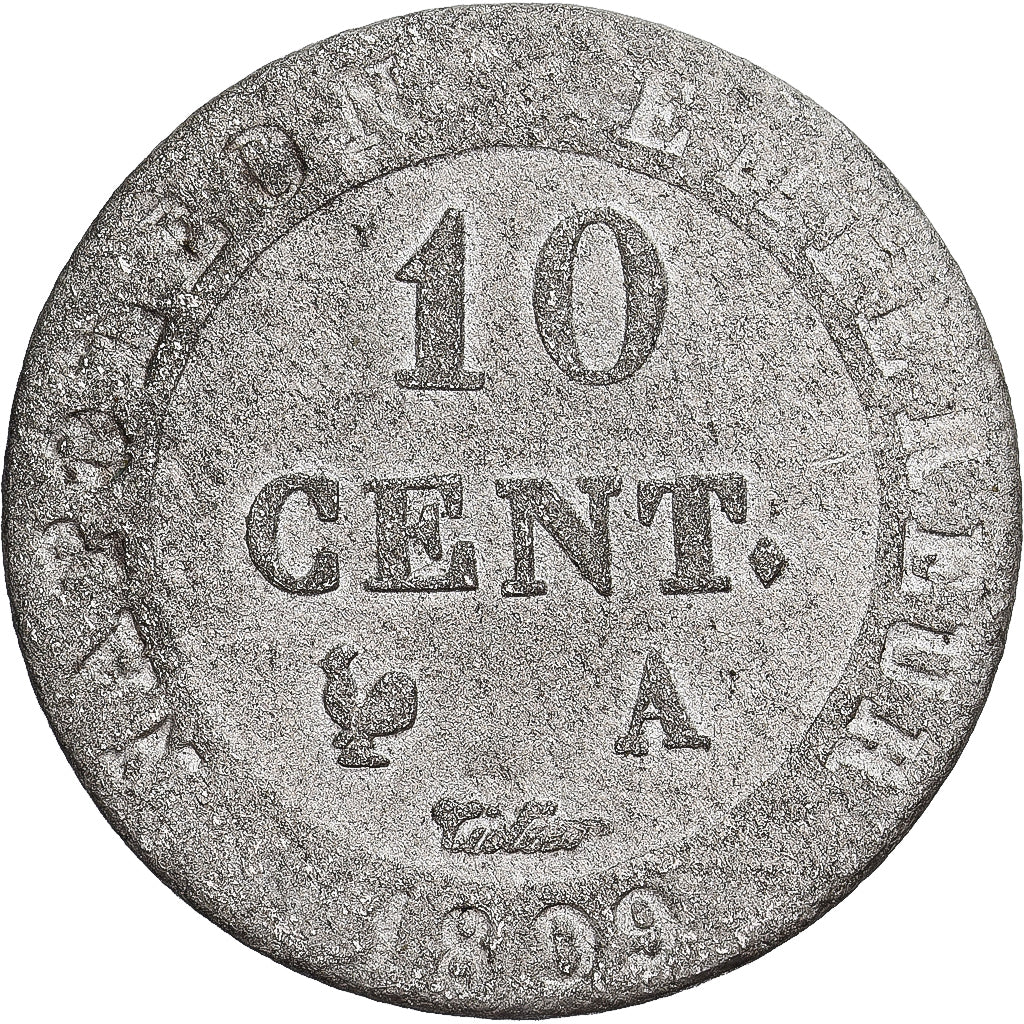 France, Napoleon I, 10 Centimes, Napoléon I, 1809, Paris, Billon, VF(30-35)